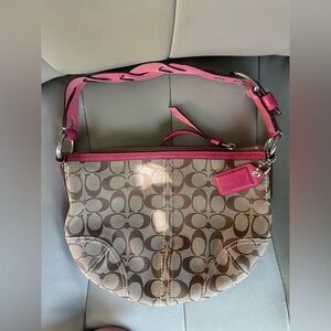 Coach Pink and Tan Signature Shoulder Bag